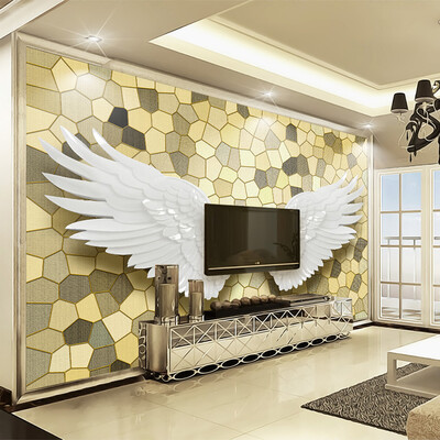 

Custom Photo Wall Paper 3D Relief Angel Wings Mosaic Wall Mural Painting Luxury Living Room TV Background Home Decor