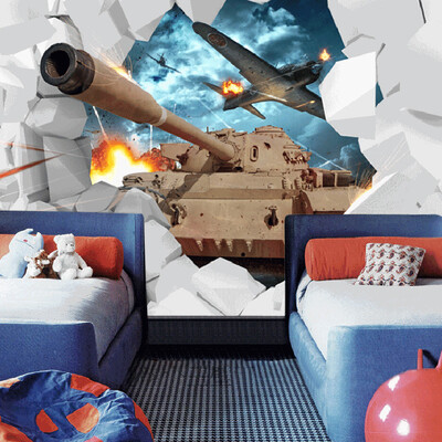 

Custom Mural 3D Stereoscopic Tanks Wall Paper Military Themed Wallpaper Creative Personality Aircraft Backdrop Photo Wallpaper