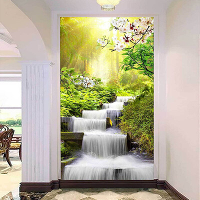 

Custom 3D Photo Wallpaper Papel De Parede Forest Sunshine Waterfall Running Water Living Room Entrance Wall Murals Wall Paper 3D