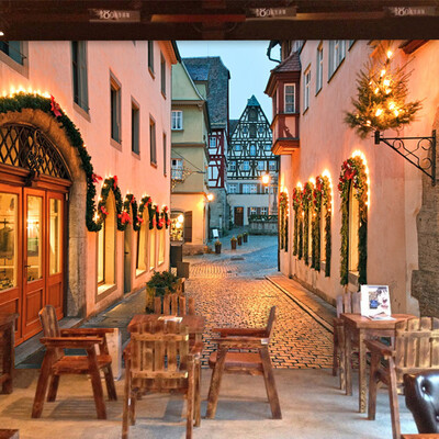 

Романтическая европейская улица Город Ночь Пейзаж Фото обои Mural Cafe Столовая Фон Современный Модный Декор 3D Обои