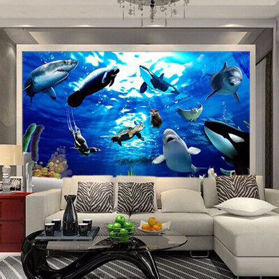 

Мультфильм обои для детей Подгонянные 3D Морской мир настенные росписи Dolphin Shark Whale Photo Wallpaper для детей