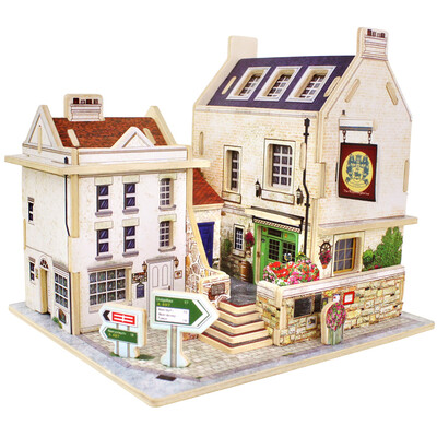 

If state childrens building blocks toy three-dimensional wooden jigsaw puzzle model hand-stitched into blocks British bar cabin F133