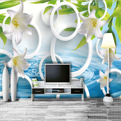 

Modern Simple Fresh Lily Circles 3D Stereo Photo Wallpaper Living Room TV Sofa Backdrop Wall Mural Papel De Parede Floral F