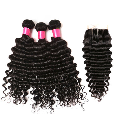 

Malaysian Virgin Hair With Closure Baby Hair Silk Base Closure Deep Wave Malaysian Virgin Hair Closure Bundle Natural Cheap Wavy