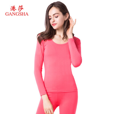 

Gangsha Qiuyi Qiuku Men&women underwear set cotton sweater thin section round neck Slim bottoming warm suit female models - Violet XL