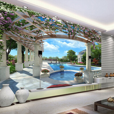 

Custom Modern Luxury Mural Wallpaper Villa Swimming Pool Garden Wall Mural Photo Wallpaper For Walls Papel De Parede Home Decor