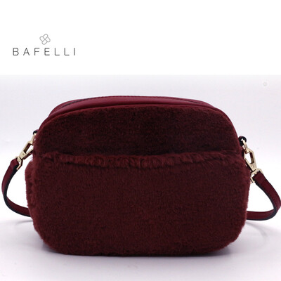 

BAFELLI winter new arrival real fur shoulder bag circular rabbit fur warm plush bag bolsa feminina Burgundy small women bag