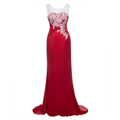 

CAZDZY Scoop Neck Appliques Mermaid Evening Dress