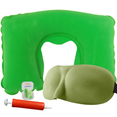 

3D sleep goggles inflatable U-shaped neck pillow anti-noise earplugs green fruit set to send the pump