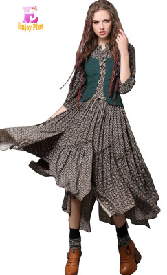 

S M L High Quality chest 85-93cm cotton vintage new autumn 2017 print long dress women half sleeve maxi irregular elegant lady