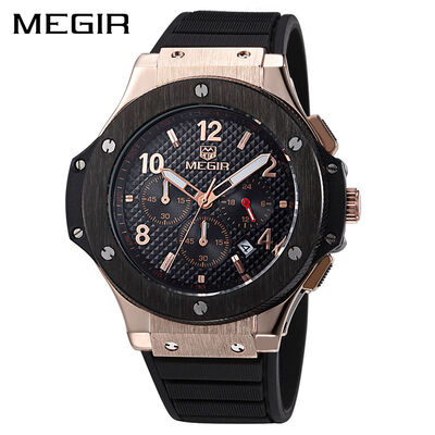 

MEGIR Original Quartz Men Watch Big Dial Silicone Sport Military Watches Clock Men Chronograph Wristwatch 3002 Relogio Masculino