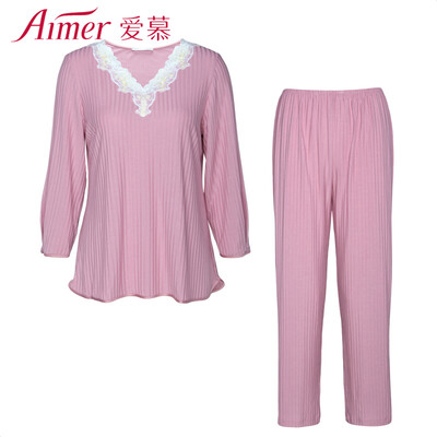 

Amour underwear Shu enjoy garden Modal V-neck long-sleeved avatar ladies pajamas home service two-piece suit thin section AM460351 pink 170XL