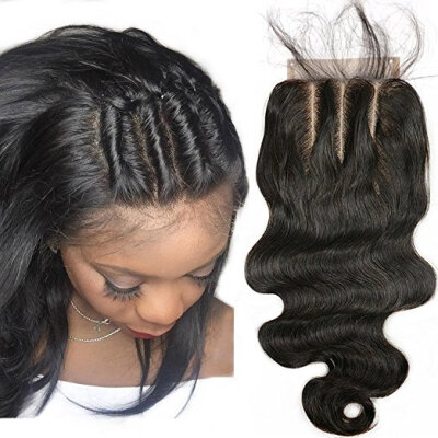 

Remeehi Brand 3 Part Lace Closure 4x4 Body Wave Human Hair Closure Top Piece with Baby Hair Natural Black Color Bleached Knots