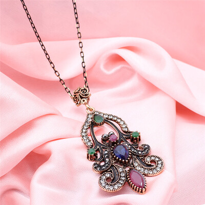 

SUNSPICE MS Turkish Vintage Flower Pendant Necklaces For Women Antique Gold Color Resin Indian Jewelry Ethnic Wedding Choker