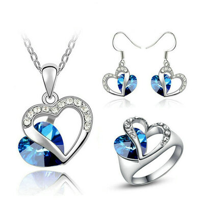 

Yoursfs® 18K White Gold Plated Love in Ocean Heart Necklace&Earring&Ring Set Use Austrian Crystal Bridal Jewelry Set