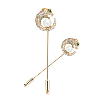 

Exquisite Women Leopard Brooch Pin Gold Color Copper Jewelry Simulated Pearl Rhinestone Animal Broches Brooches Men Lapel Pins
