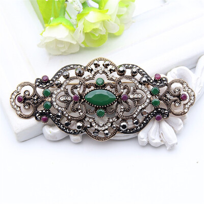 

Plus Size Women Brooch Ellipse Hollow Out Flower Cap Badge Hairpin Belt Pin Antique Gold Color Rhinestone Turkish Resin Jewelry