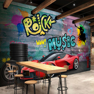 

Пользовательские обои с настенной росписью Ferrari Sports Car City Graffiti Murals Papel De Parede 3D Restaurant Cafe Bar Background Painting