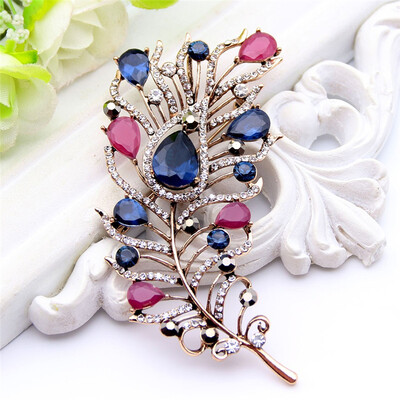 

Exquisite Turkish Women Flower Brooch Pin Vintage Feather Design Resin Jewelry Pins Antique Gold Color Leaf Brooches Broches