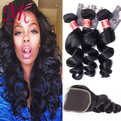 

Brazilian Loose Wave Hair Bundles With Closure Loose Wave Human Hair Weave With Closure Soft Brazilian Loose Wave Hair Extensions