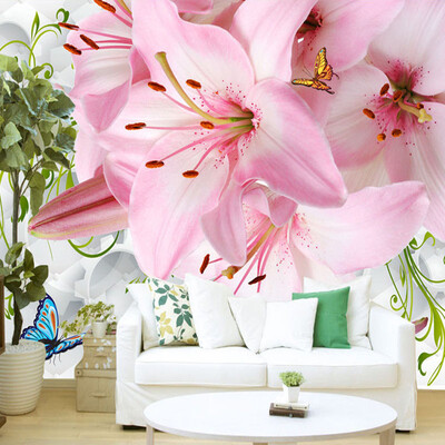 

Пользовательские обои Mural Современные 3D Нетканые Мягкий чехол Lily Flower Butterfly LivingRoom Спальня Диван Телевизор Фон Фото обои