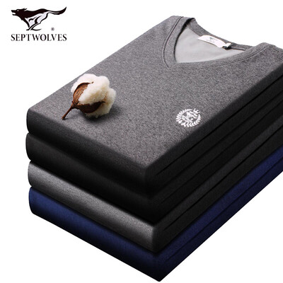 

Seven wolves thermal underwear men plus velvet thick set invisible V-neck mens autumn&winter velvet autumn clothes long pants set 99295 dark gray XL
