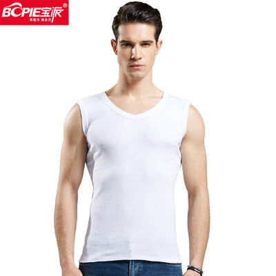 

Bao Pai BOPIE mens vest mens cotton wide shoulder fitness vest Slim bottoming shirt 8019 white V-neck XXXL 185110