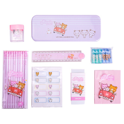 

Deli deli 1-3 grade cute student stationery gift set 8 piece set Princess powder 68891B