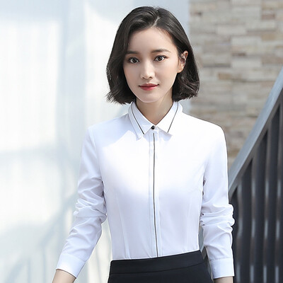 

Long Yue womens spring&autumn professional wear suit jacket shirt western skirt trousers OL work interview uniform striped long-sleeved suit professional suit LWXF181508 white shirt L