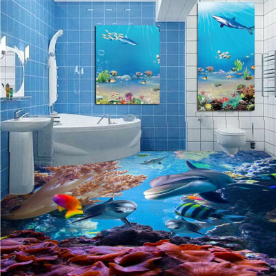 

Free Shipping HD Marine World 3D Floor thickened bedroom shopping mall living room bathroom flooring wallpaper mural 250cmx200cm