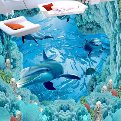 

Бесплатная доставка пользовательских Подводный мир Dolphin Этаж влаги доказательство самоклеящиеся обои пола гостиной ванной 250cmx200cm