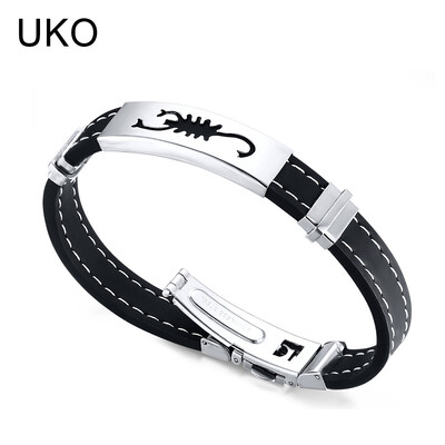 

UKO Scorpio Cuff Bracelet Men Jewelry Stainless Steel Silicone Chain Souvenirs&gifts for Male 19cm