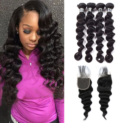 

Amazing Star Loose Wave Brazilian Virgin Hair 4 Bundles with Closure Unprocessed Virgin Hair Weave New Arrival Shedding Free