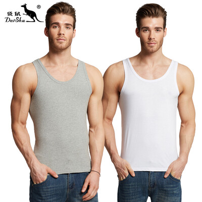

Kangaroo DaiShu 2 pieces mens vest mens cotton casual sports tide mens vest bottoming shirt gray white XXXL