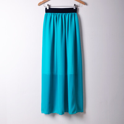 

Women Casual Solid Color Long Dress Elastic waist large size chiffon half-length skirt dress L04