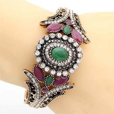 

Эксклюзивные турецкие женщины цветок браслет браслет смолы Rhinestone ювелирные изделия манжеты античный золотой цвет Пейсли шабло