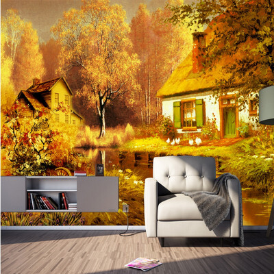 

3D photo wallpaper Modern Aesthetics autumn trees farmhouse Oil Painting wallpaper bedroom living room cafe restaurant mural