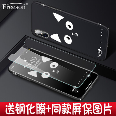 

Freeson Apple iPhoneX10 Mobile Shell Apple X10 Scrub Cartoon Cover Tide Men&women 58 Inch Protective shell Tempered Film Set Grin Cat - Black