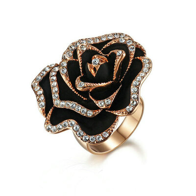 

Yoursfs® 18K Rose Gold Plated Crystal Bump Black Painting Flower Ring Use Austrian Crystal Fashion Jewelry