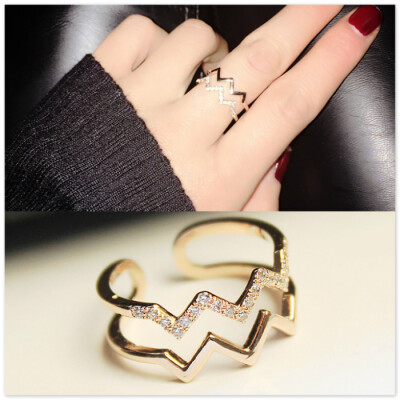 

MIN & BO Jewelry influx of people ring ring girl Era of double heart simple dynamic crystal wedding love festival birthday Gifts