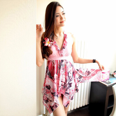 

Women Sexy Swimming Clothing V Collar Swimwear Charms Split Swimsuit Beach Dress