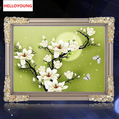 

DIY 5D Diamond Painting Cross Stitch Moonlight Magnolia Diamonds Embroidery Living room Diamond Mosaic Home Decoration