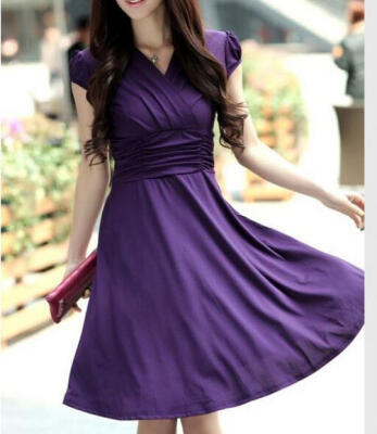 

Lovaru ™ Elegant solid V neck knee-length Casual dress