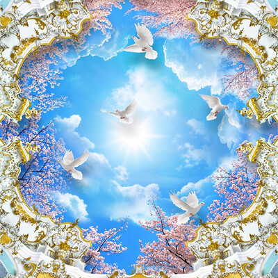 

European Style Blue Sky Cherry Blossom Photo Wallpaper 3D Stereo Ceiling Mural Hotel Living Room Landscape Wall Paper Home Decor