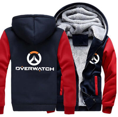 

Men Women Game OW Overwatch Logo Zipper Jacket Cosplay Sweatshirts Thicken Hoodie Coat Clothing Casual USA size
