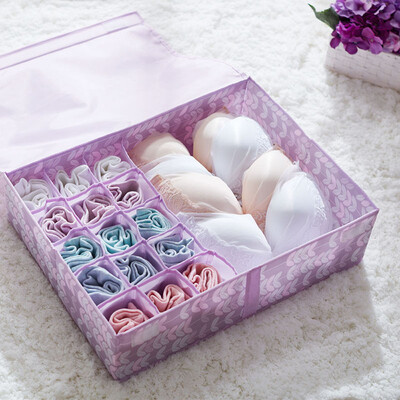 

Qianyue thickened Oxford cloth underwear storage box classification storage 16 grid underwear socks bra storage box compartment finishing box cream gray