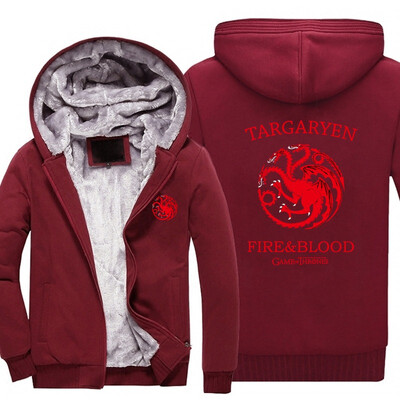 

2018 New USA Size Differ Game Of Thrones House Of Targaryen Graphic Super Warm Thicken Fleece Zip Up Hoodie Men&39s Coat Red Fre