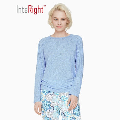 

INTERIGHT home service female color point hemp toning thin long-sleeved home service suit blue XL