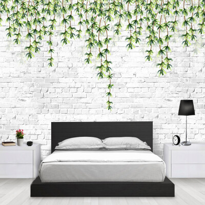 

Nordic Modern Simple Green Leaves White Brick Wall Paper Mural Papel De Parede 3D Living Room Sofa TV Background Photo Wallpaper