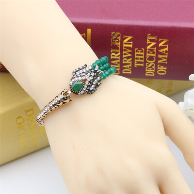 

Antique Turkish Women Bead Link Bracelets Tulip Resin Cuff Retro Gold Plate Vintage Decorative Pattern Bridal Bracelets Jewelry